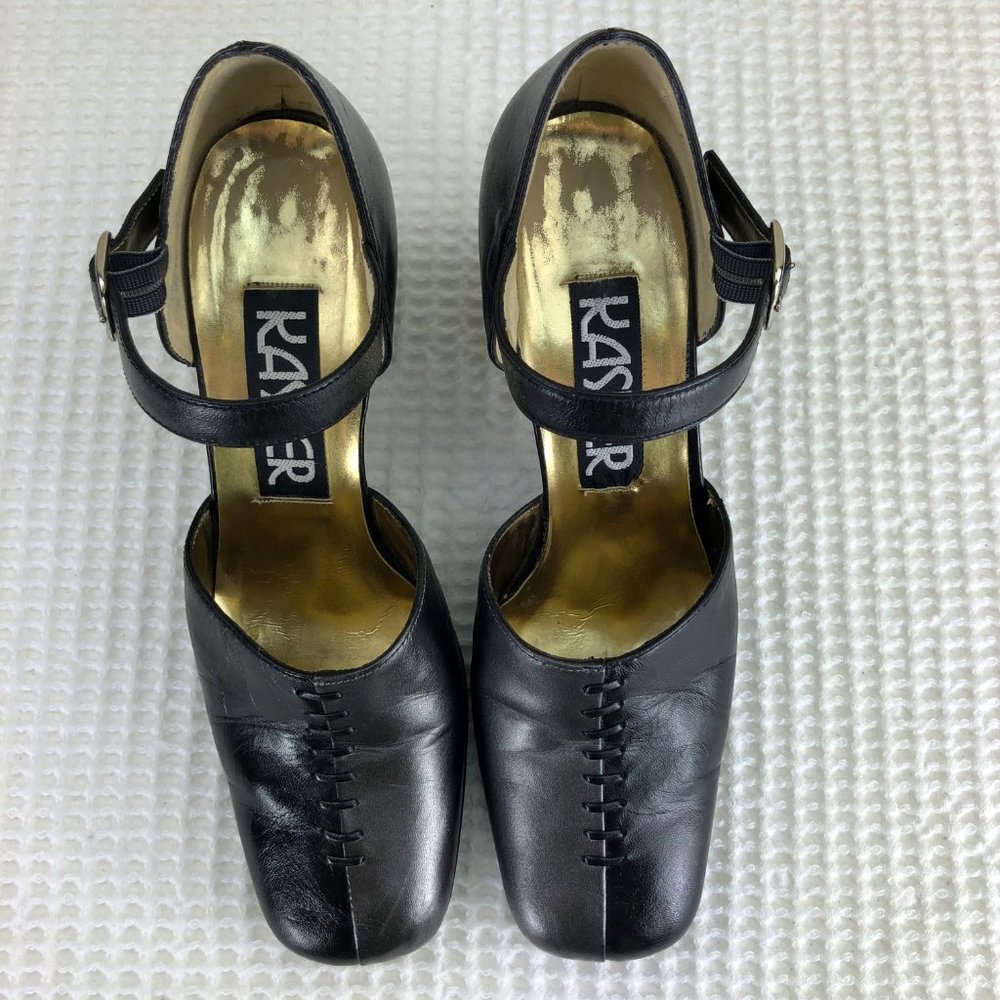 KASPER silver & black leather block heels - SZ 6.5 - Picture 8 of 10